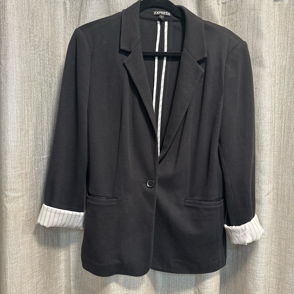 Express Women's Black Blazer with White Accents